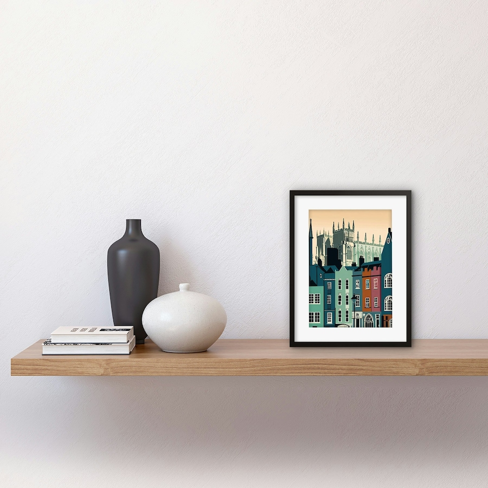 image 1 of York Minster Shambles Street Cityscape 9x7" Black Framed Wall Art Print