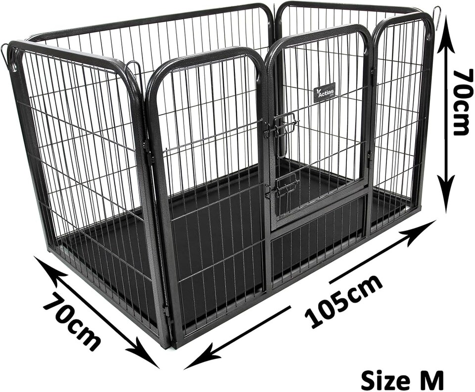 image 1 of Actiaspet Heavy Duty Metal Pet Playpen with Removable Plastic Floor | Whelping Box for Puppy Training (Black, Medium)