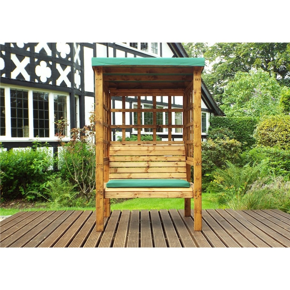 image 1 of Traditional Ewolth Two Seater Arbour With 1 x Bench Cushion Green & 1 x Scatter Cushion Green