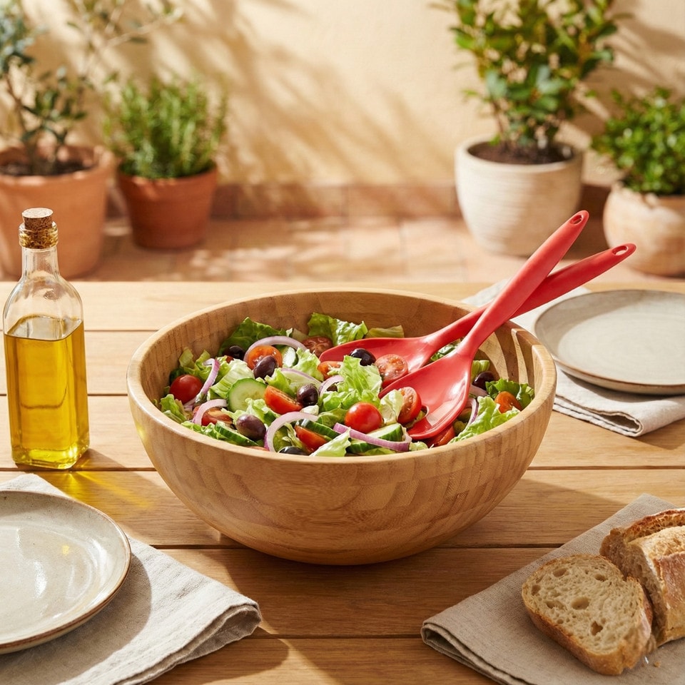 image 1 of 2 Pcs Salad Food Servers Set Mixing Dinner Party Colourful Plastic Fork & Spoon | Red | Red | 2