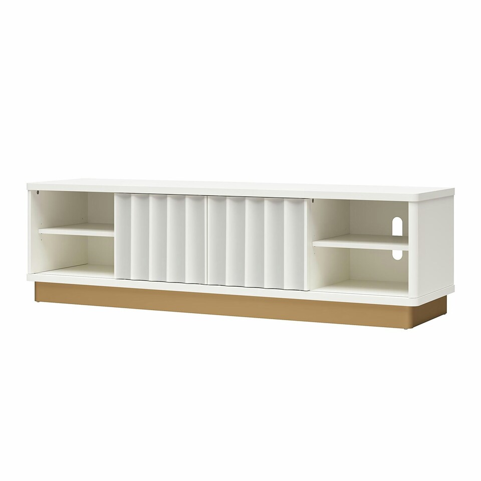 image 1 of Rene Modern Scallop TV-Stand White Bronze White | White Bronze