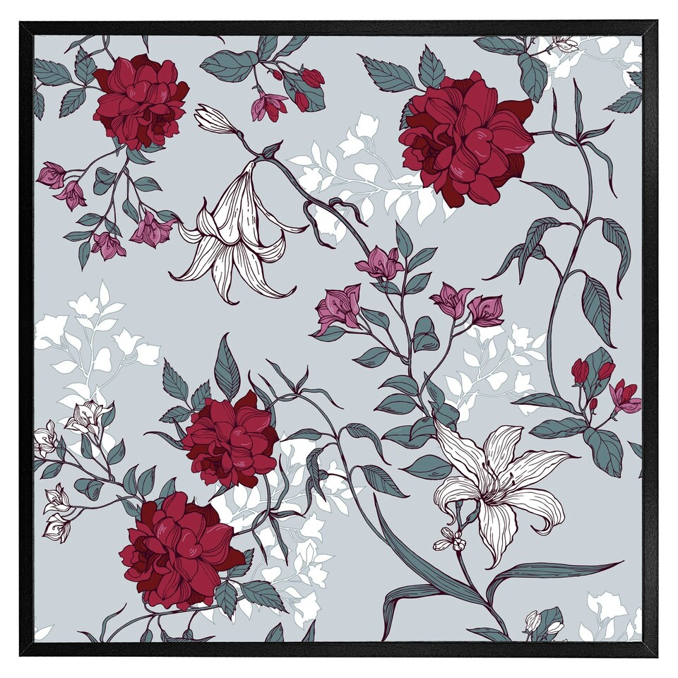 image 1 of Red & white winter floral (Picutre Frame) White | XS