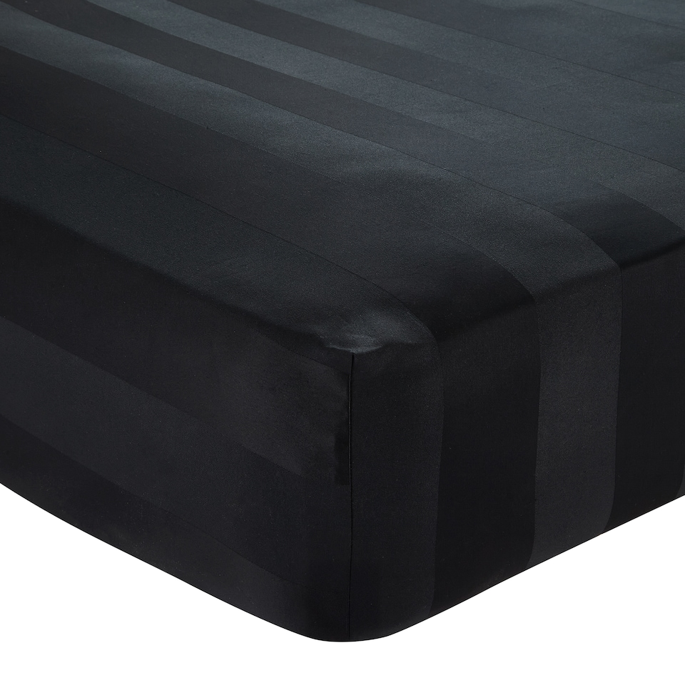 image 1 of Catherine Lansfield So Soft Satin Stripe Fitted Sheet | Black | Double