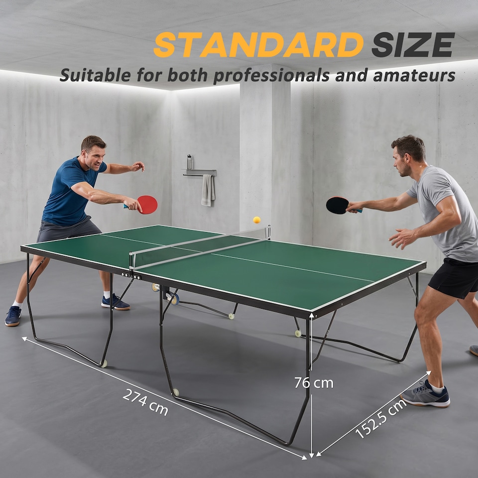 image 1 of SPORTNOW 9FT Folding Table Tennis Table w/ 8 Wheels for Indoors, Green