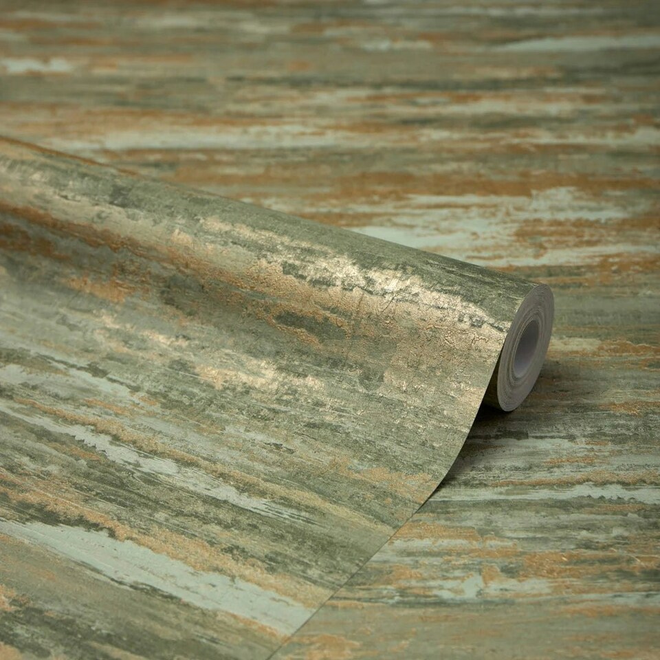 image 1 of Seychelles Wallpaper in Green and Gold Multi