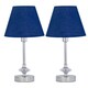 image 1 of Set of 2 Chrome Jewelled Table Lamps with Navy Blue Shades Chrome | Blue