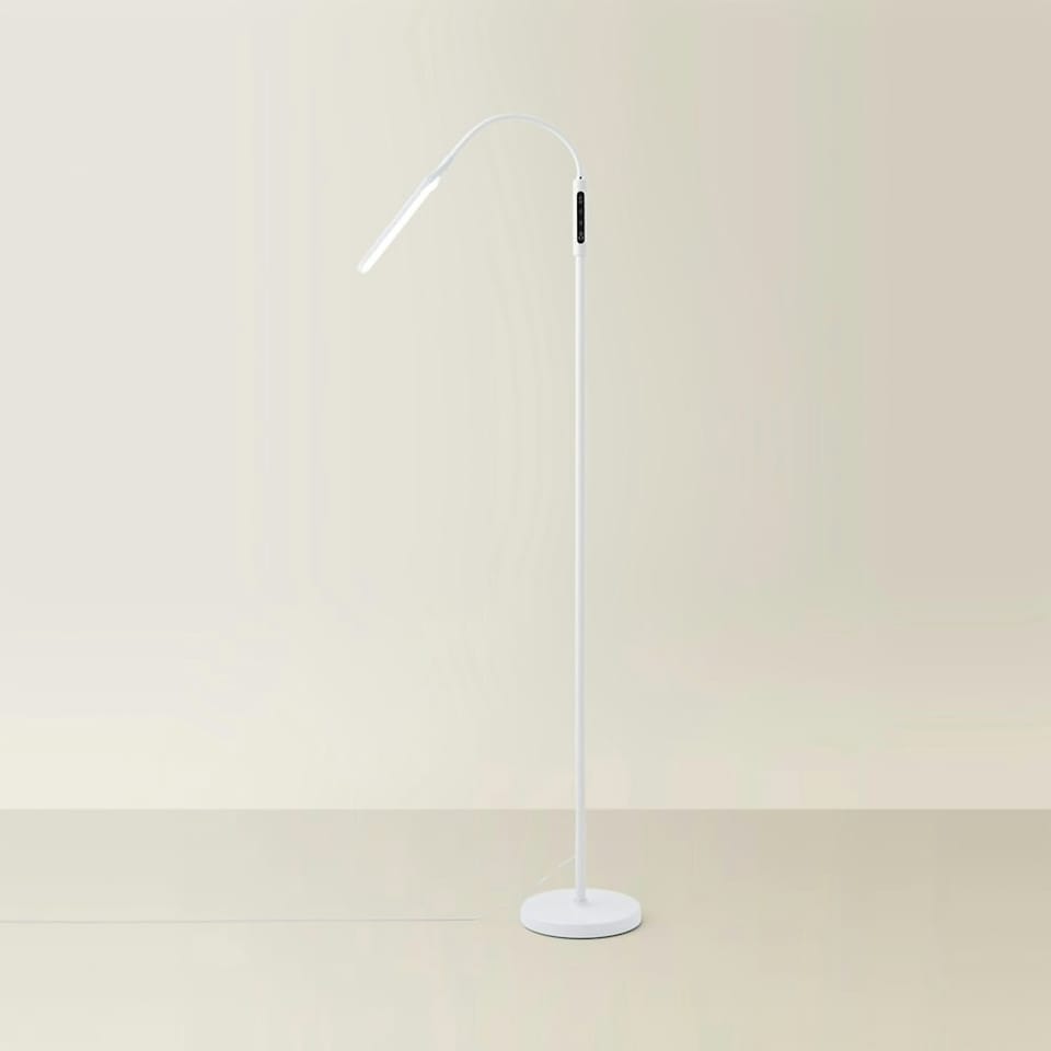 image 1 of ValueLights Daylight Dimmable Gloss White Floor Lamp and Integrated LED 12W White Mix 6000K Bulb | White