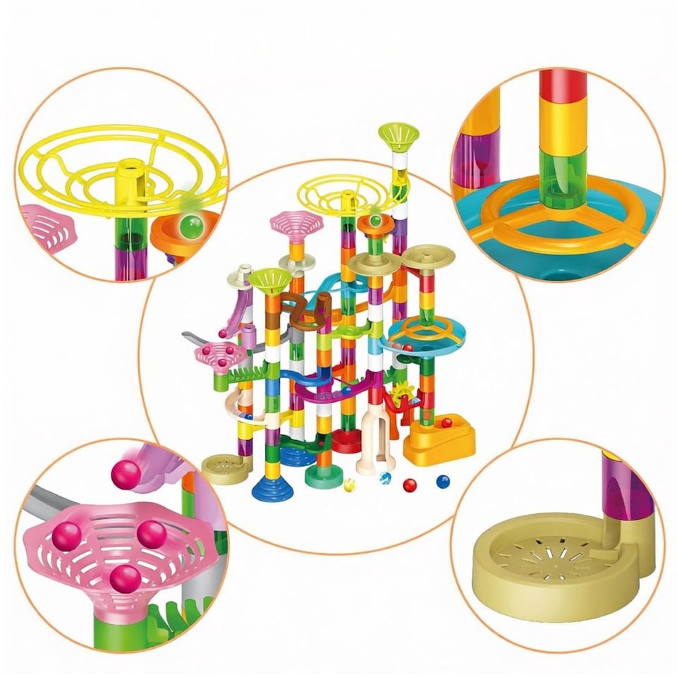 image 1 of Kids’ Marble Rolling Ball Track Set – Colourful Assembling Slides & Space Pipe Building Blocks Educational Construction Toy for Early Learning & Creativity