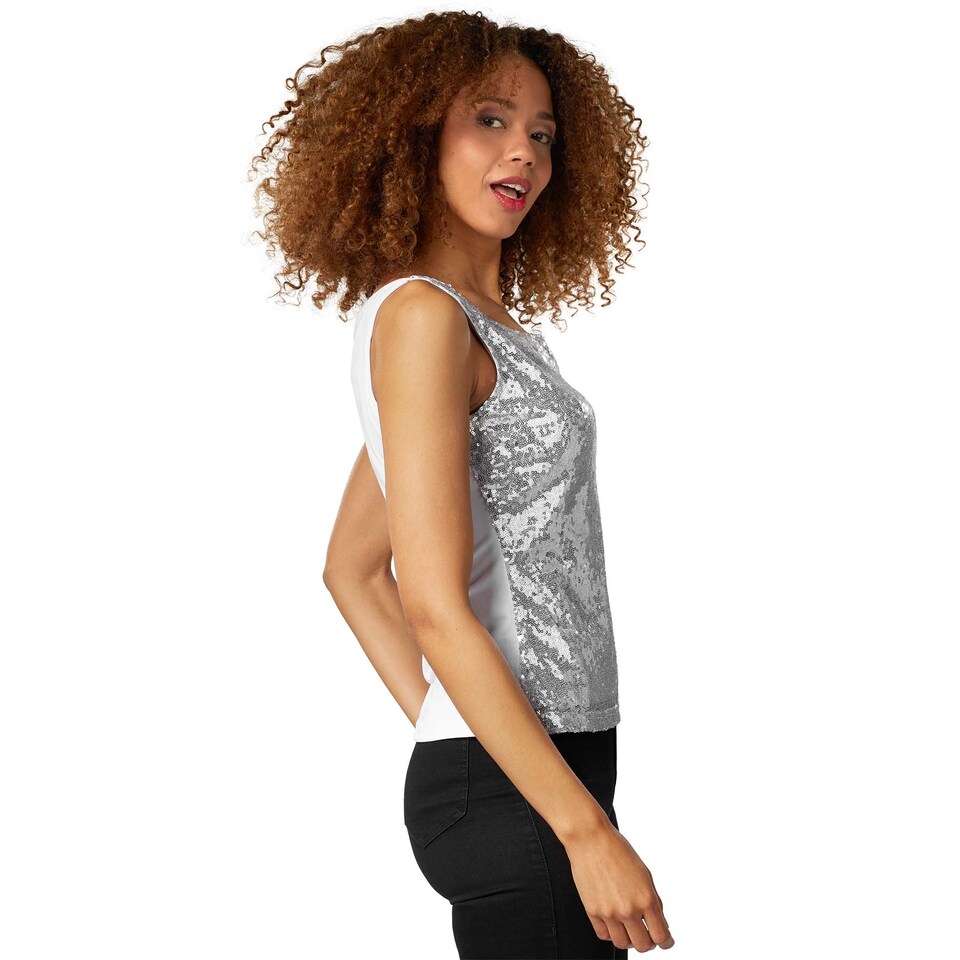 image 1 of Sleeveless Sequin Top - Women's | Silver | silver | 2XL | 1
