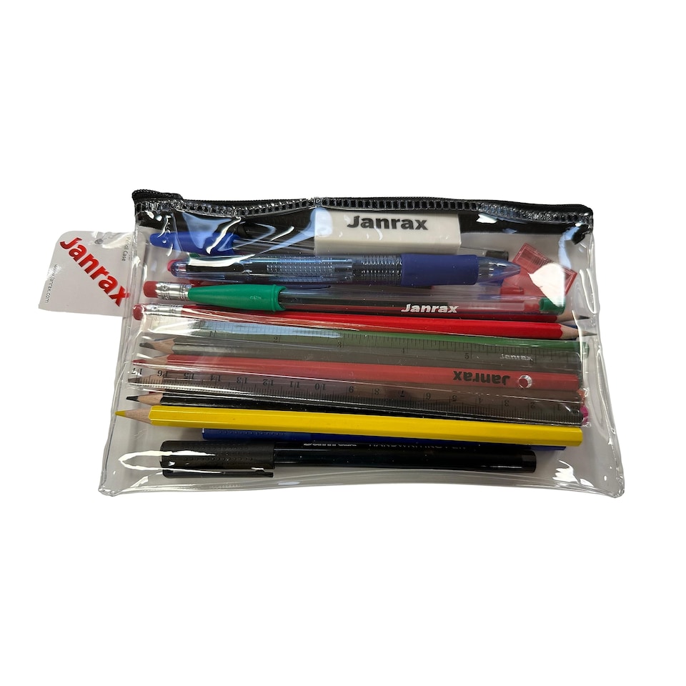 image 1 of Stationery Filled Black Zip 8x5" Pencil Case with Colouring Pencils
