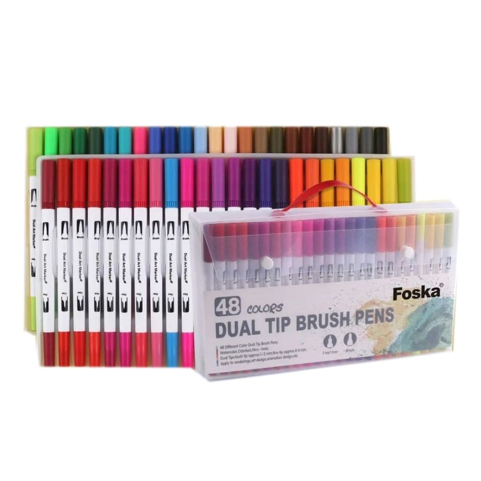 image 1 of Pack of 48 Assorted Colour Dual Tip Brush Pens
