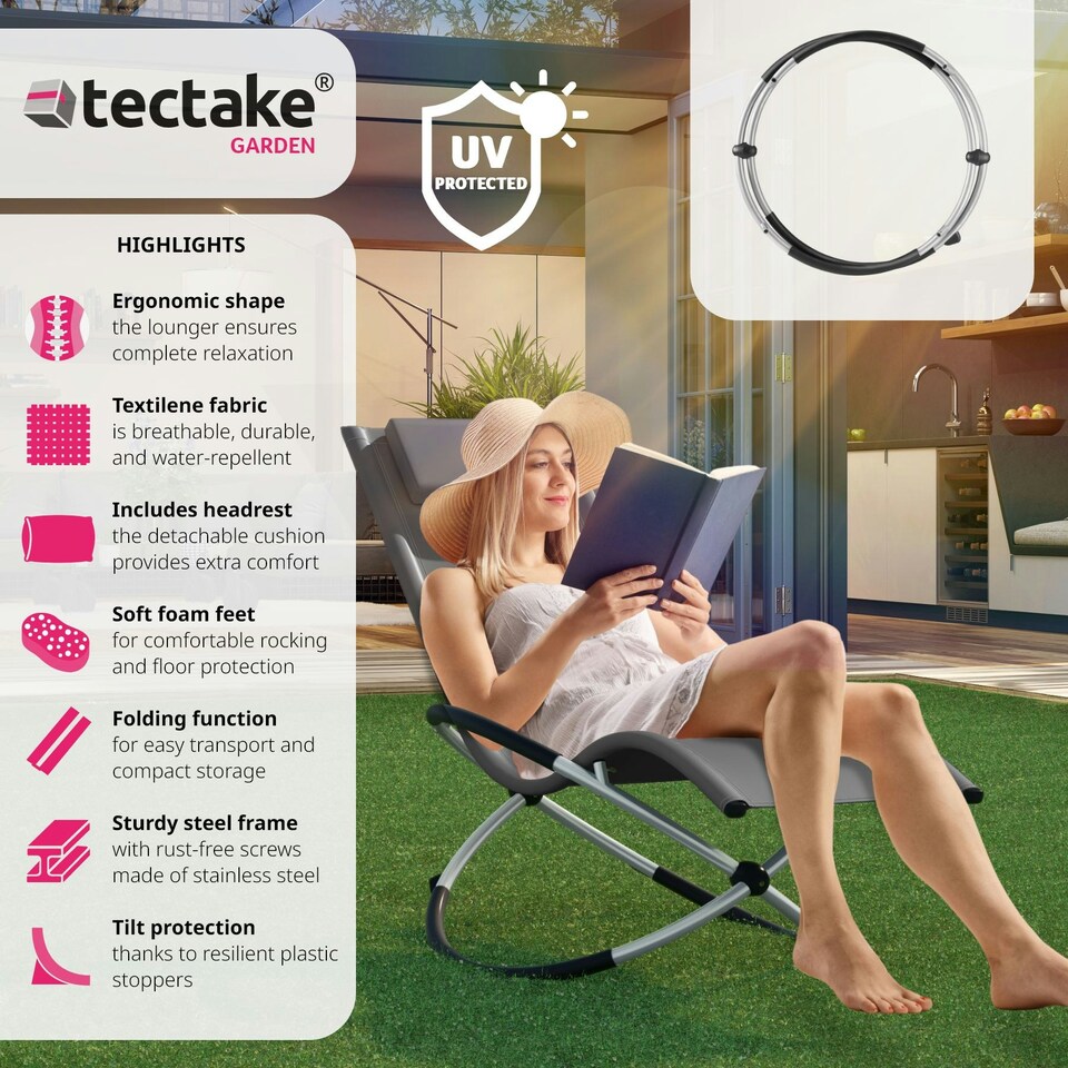 image 1 of Sun Lounger Paulina - ergonomic, breathable, resistant, foldable, with cushion Grey