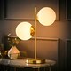 image 1 of ValueLights Jas 2 Light Gold Metal Stem Bedside Table Lamp with White Frosted Glass Shades - Bulbs Included