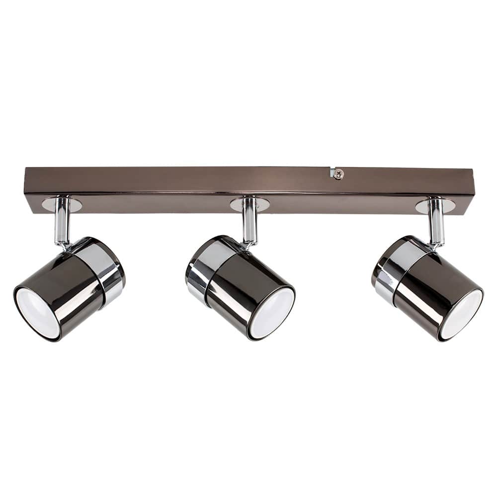 ValueLights Rosie 3 Way Black Chrome Ceiling Bar Spotlight and Cool White Bulb