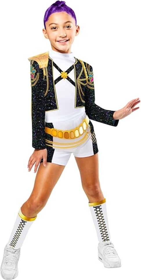 image 1 of Rubie's Official Netflix K-Pop Demon Hunters Deluxe Rumi Costume | Glitter Bolero Jacket, Top, Shorts, Belt & Boot Covers | Girls Fancy Dress | Officially Licensed Golden Child Halloween Costume | Kids Sizes