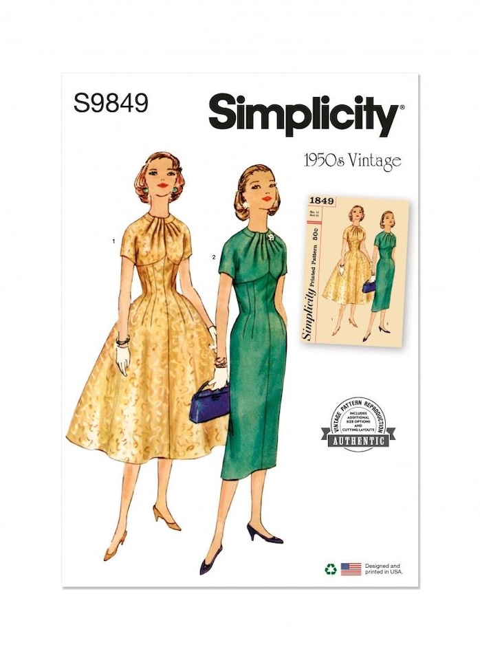 image 1 of Simplicity 9849 Paper Sewing Pattern – Women’s Dresses & Vintage Style, Size U5 (16–18–20–22–24), Intermediate