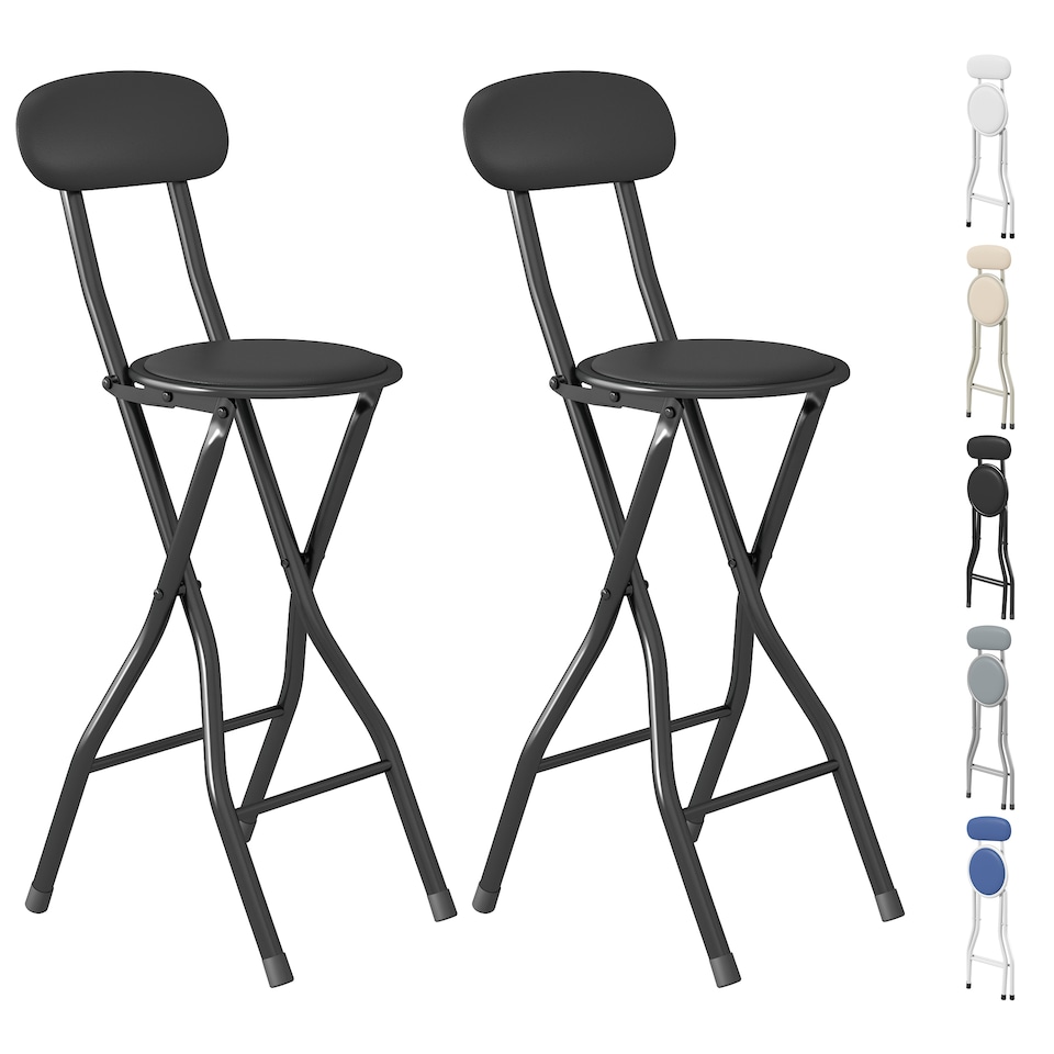 image 1 of Folding Breakfast Bar Stool padded High Chair Set of 2 Black