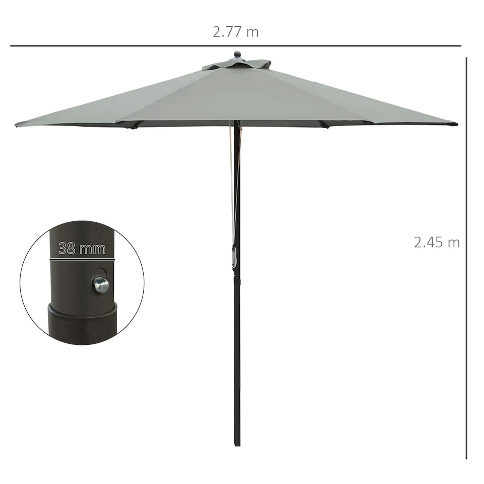 image 1 of Outsunny 2.8m Patio Umbrella Parasol Outdoor Table Umbrella 6 Ribs Dark Grey