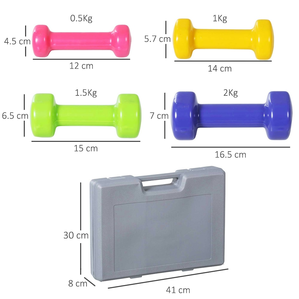 image 1 of HOMCOM 10kg Colourful Dumbbell Weights Set Home Exercising Toning w/ Case Gym