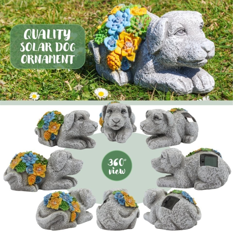 image 1 of Solar Dog & Cat Statue Set (Dog: 10x14x20cm, Cat: 11.5x22x15cm) – Garden Ornaments with Succulents & LED Lights