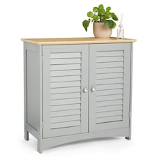 VonHaus Shrewsbury Grey Bathroom Storage Cabinet with Wood Effect Top