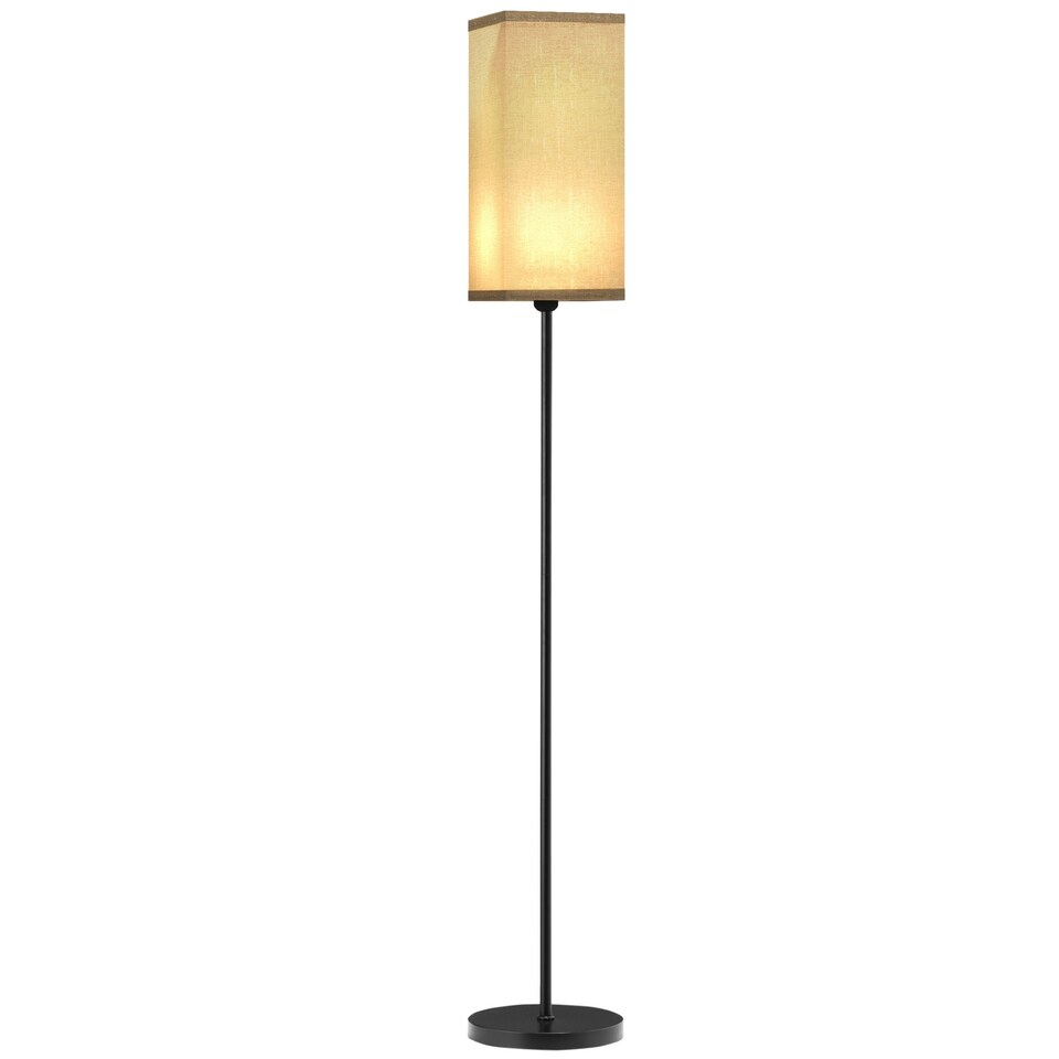 image 1 of HOMCOM Standing Floor Lamp with Linen Shade for Living Room, Bedroom, Black