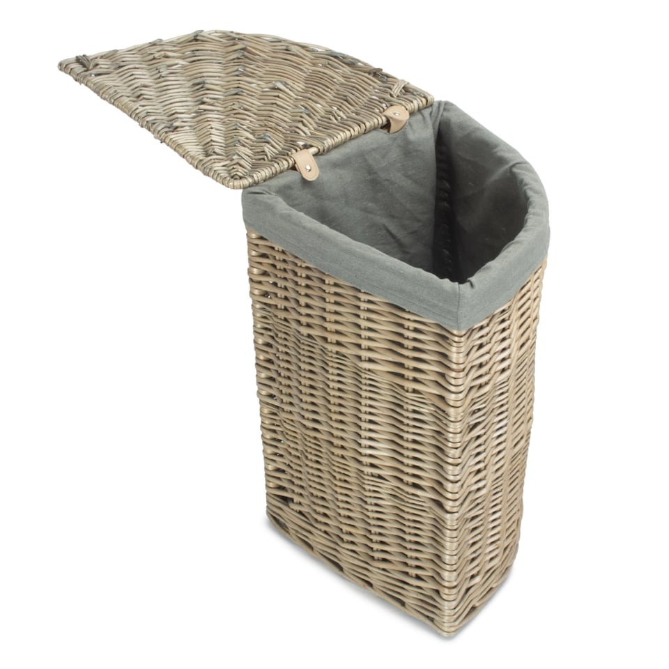 image 1 of Small Antique Wash Corner Linen Basket with Grey Sage Lining Grey | Grey