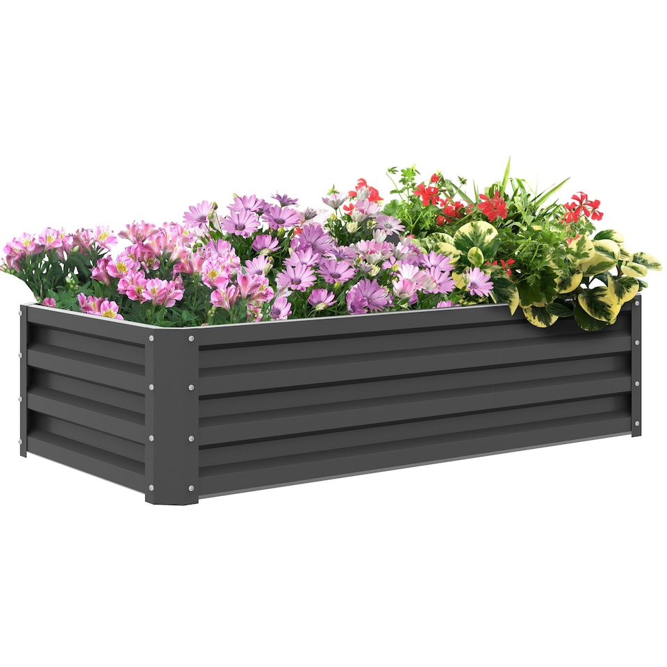 image 1 of Outsunny Raised Garden Bed Elevated Planter Box for Flowers Light Grey