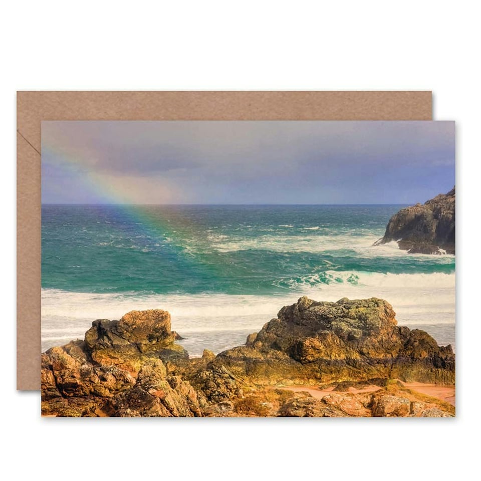 image 1 of Photo Beach Rainbow Ocean Sea Coast Scotland Scottish Scotland Card