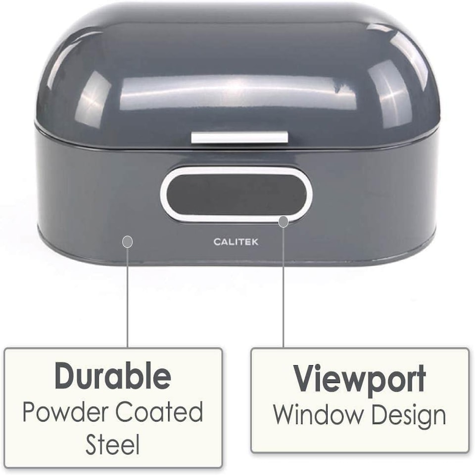 image 1 of CALITEK Retro Bread Bin Round Top Kitchen Counter Coated Carbon Steel Grey