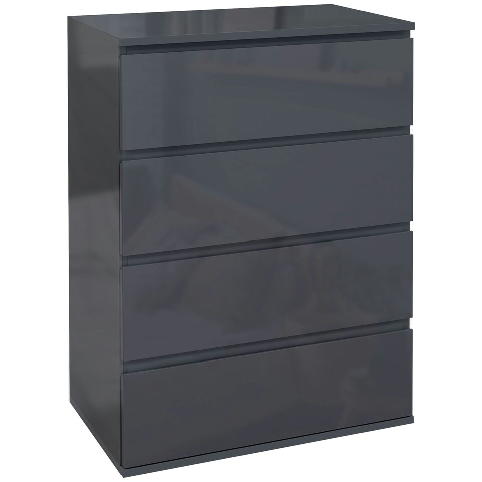 image 1 of HOMCOM Bedroom Chest of Drawers, High Gloss 4 Drawers Dresser, Grey