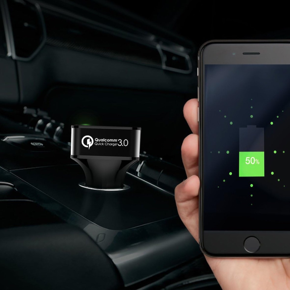 image 1 of TechStone Car Charger Dual USB In Car Fast Charging Adapter Quick Charge 3.0  Mini Phone Cigarette Lighter 12v Socket for iPhone XS XR Max 7 8 Plus, Air 2  iPad Pro Mini, Galaxy, LG, HTC