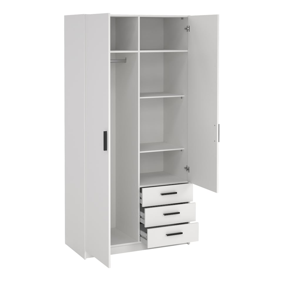 image 1 of Sprint Wardrobe with 2 Doors + 3 Drawers in White