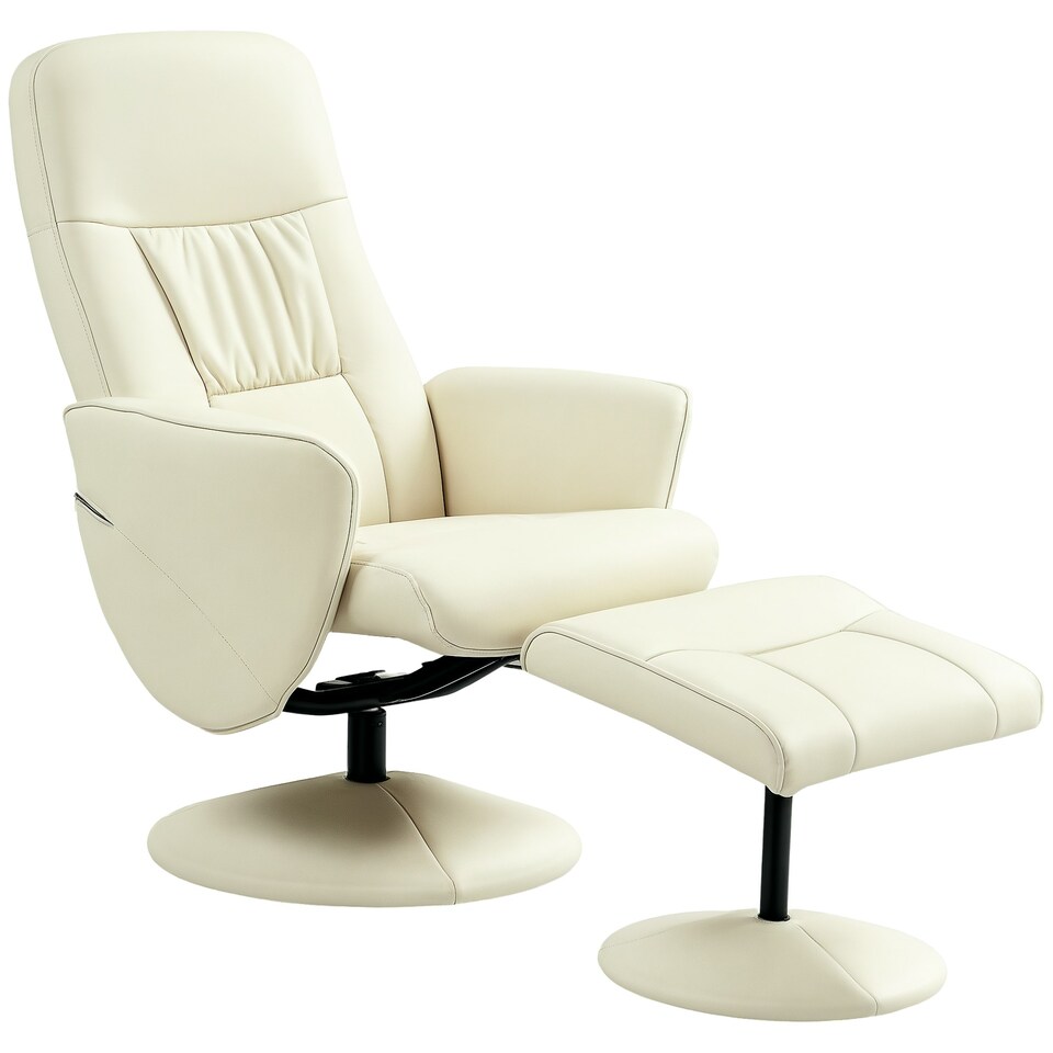 image 1 of HOMCOM PU Leather Armchair and Footrest Swivel Recliner w/ Ottoman Cream White