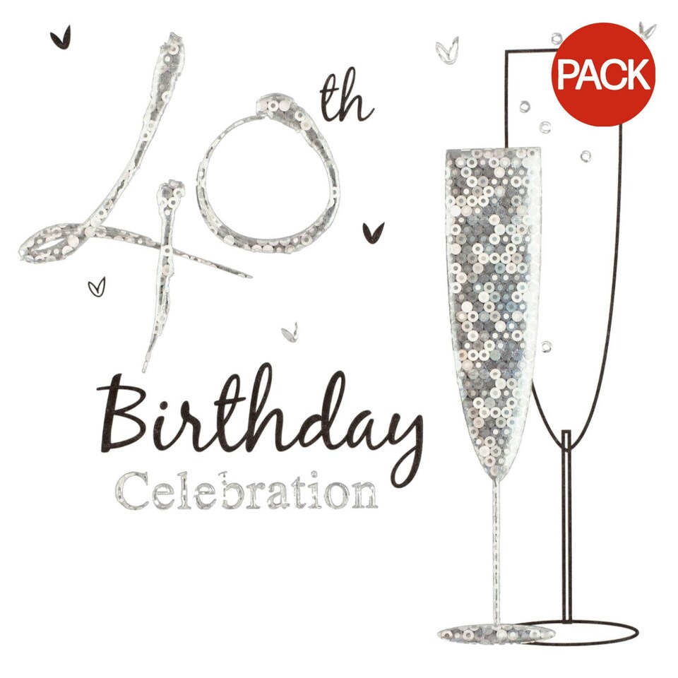 40th Birthday Invitations (Pack of 6) - White/Silver - One Size