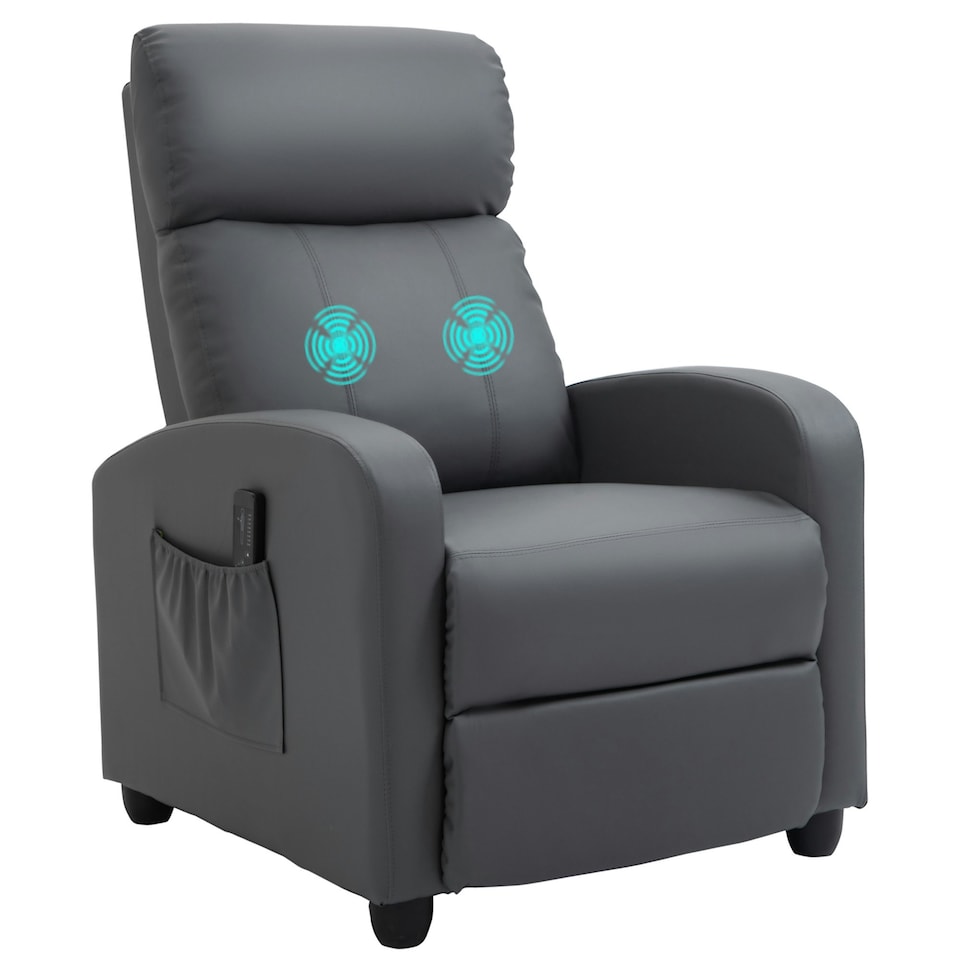 image 1 of HOMCOM Recliner Sofa Chair PU Leather Massage Armcair, Grey
