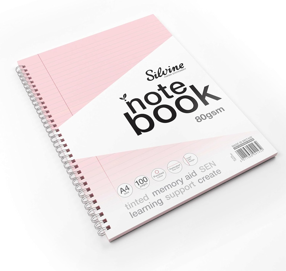 image 1 of Pack of 3 A4 100 Pages Twin Wire SEN Pink Paper Dyslexia Notebooks Lined with Margin