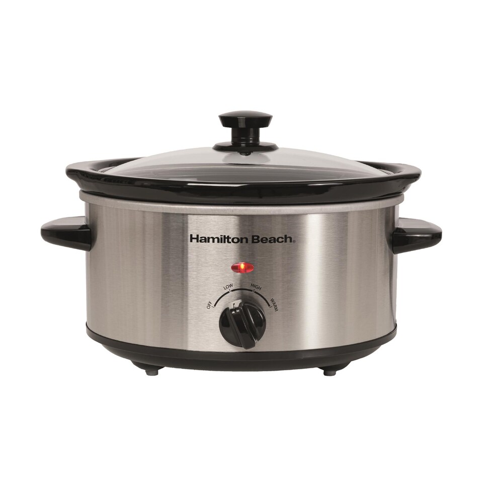 image 1 of Hamilton Beach Slow Cooker, 3.5 Litres, Comfort Cook, 160W, Stainless Steel, Energy-Efficient, Removable Oven-Safe Ceramic Bowl, 3 Heat Settings, Serves 2-4 People, Easy Clean, Silver - HBSC040S