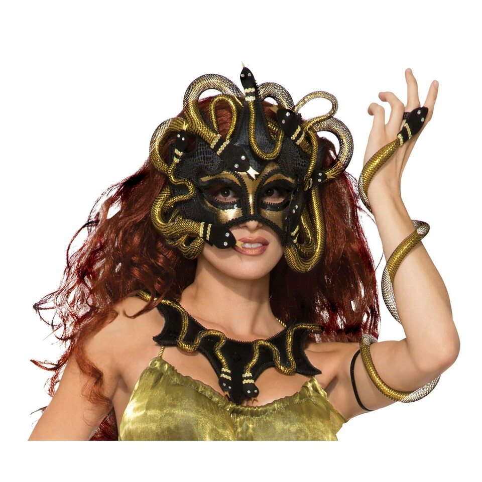 image 1 of Bristol Novelty Unisex Medusa Eye Mask With Ribbon Tie - Black/Gold - One Size One Size