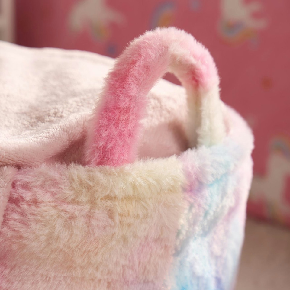 image 1 of OHS 2 Pack Tie Dye Storage Basket Soft Faux Fur Fleece Laundry Clothes Toys Organiser Hamper With Handles | Multi