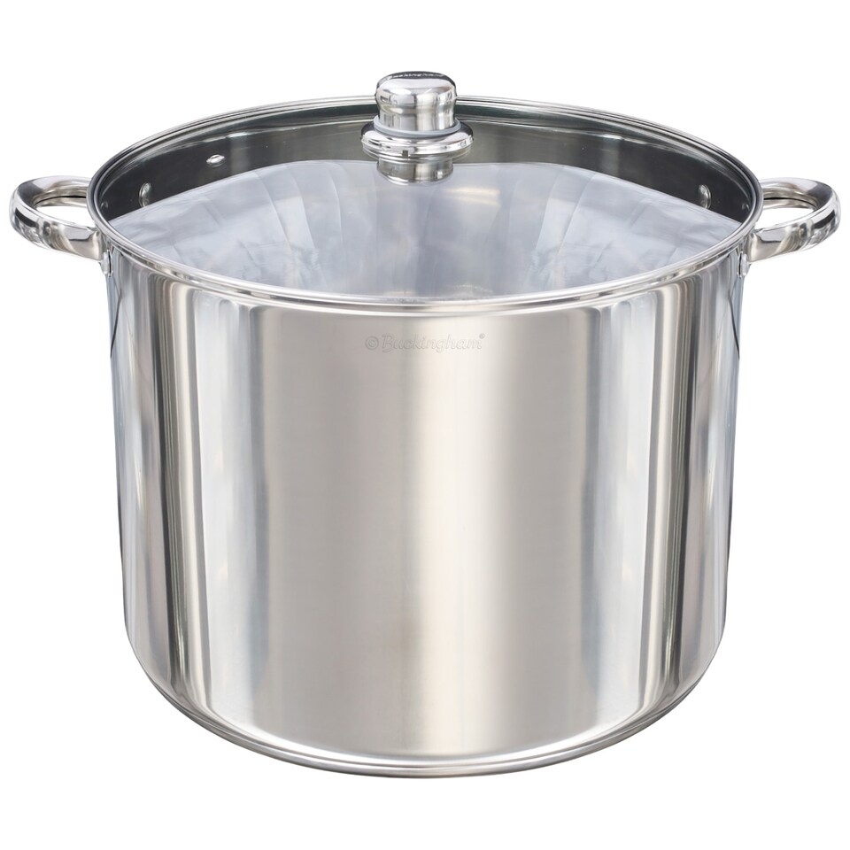 image 1 of Buckingham Deep Stock Pot Stainless Steel with Glass Lid 32 cm , 19 Litre