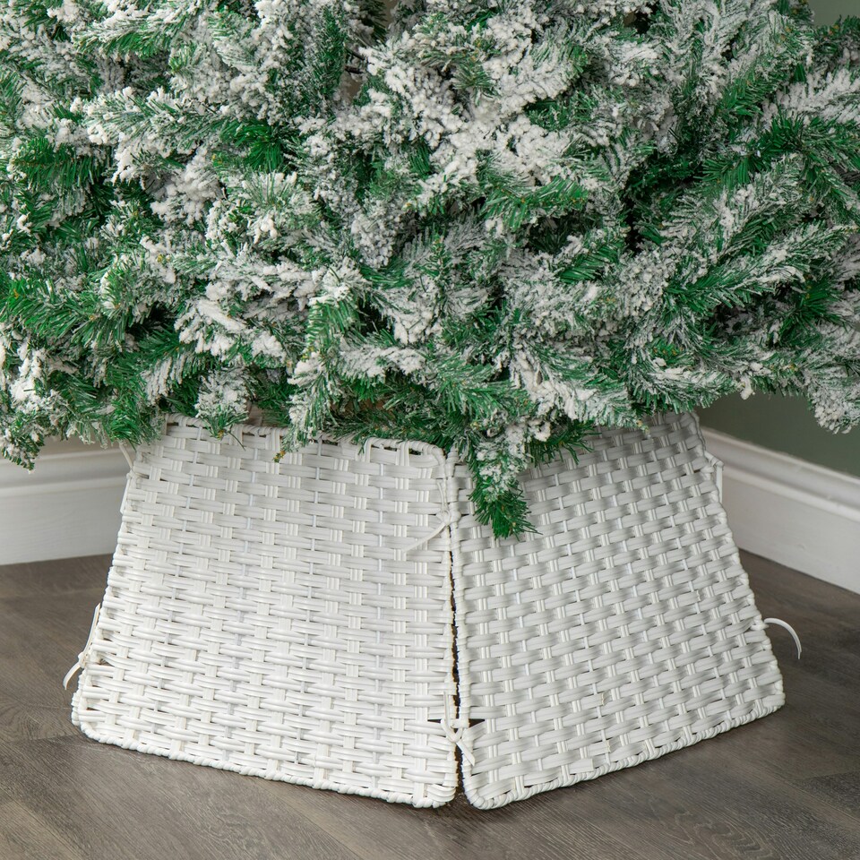 image 1 of 47cm x 46cm Samuel Alexander Foldable Faux Rattan Christmas Tree Skirt in White