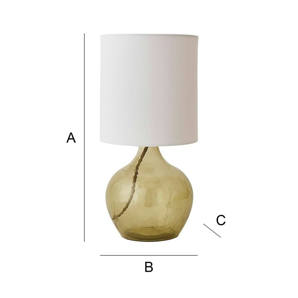 image 1 of ValueLights Emily Natural Linen Drum Shade Dark Green Glass Teardrop Table Lamp Green