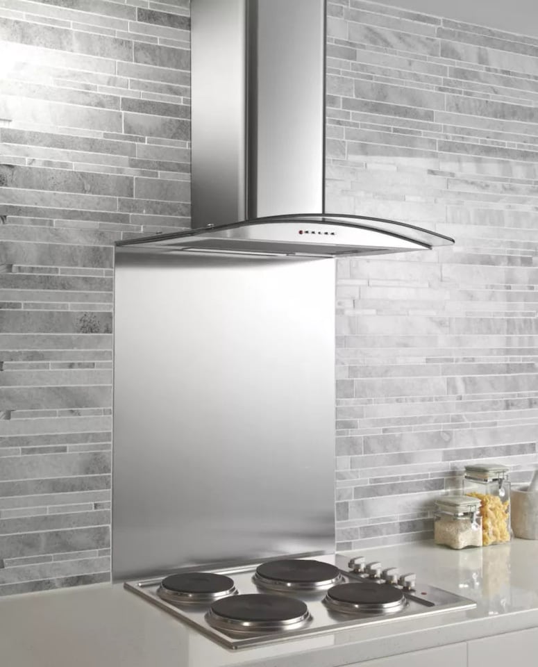Stainless Steel Splashback, 750 x 600 x 10mm, Rounded Corners, 0.8mm Stainless Steel