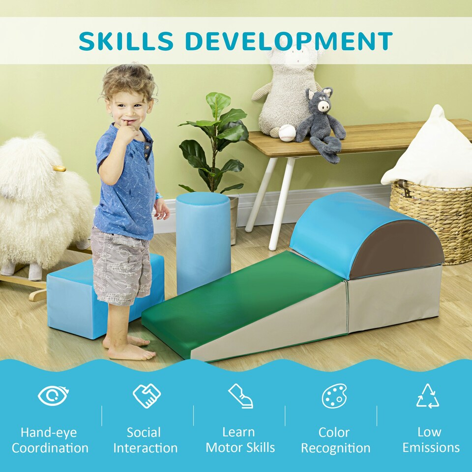 image 1 of HOMCOM 5 Piece Soft Safe Foam Playset Climb and Crawl Activity Toy for Toddler