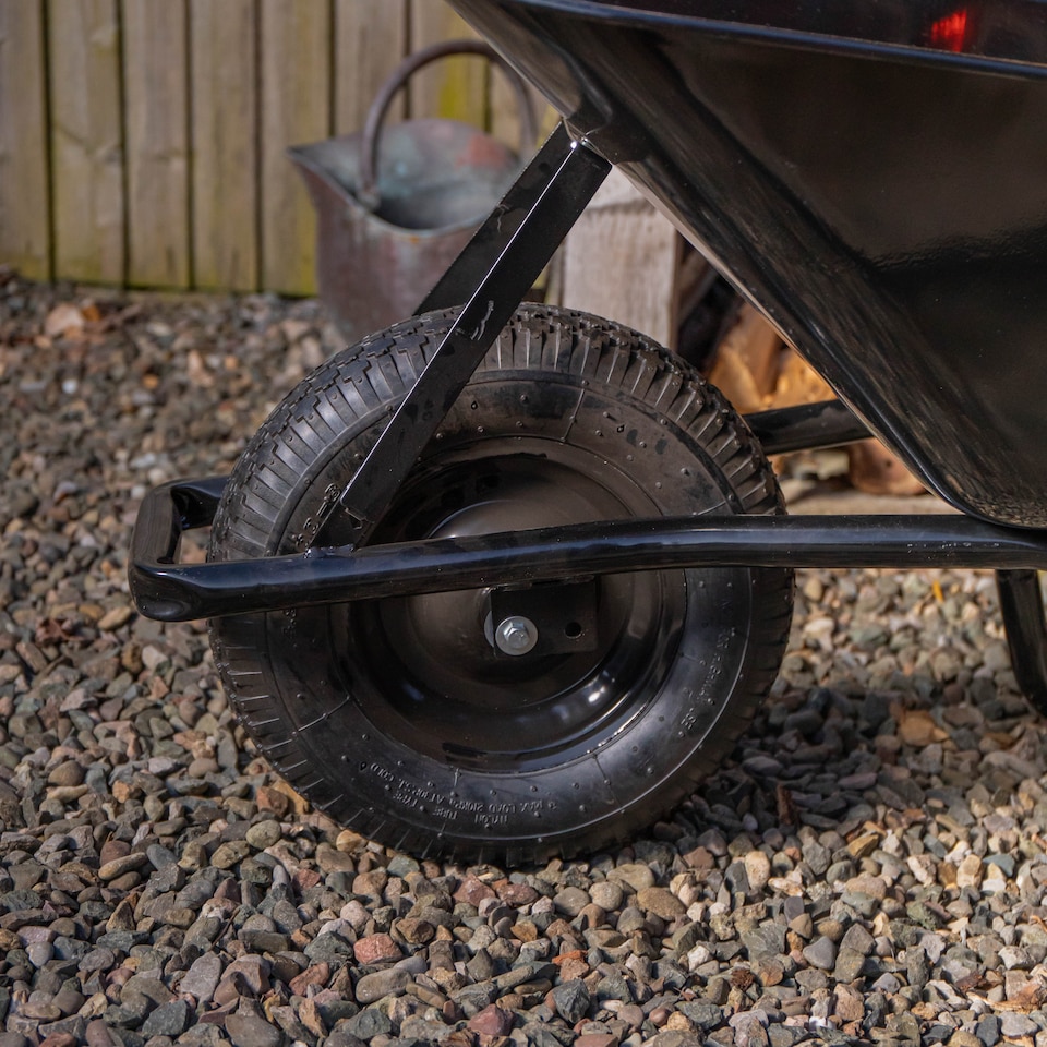 image 1 of 90 Litre 150kg Capacity Heavy Duty Outdoor Galvanised Pneumatic Metal Garden Wheelbarrow in Black