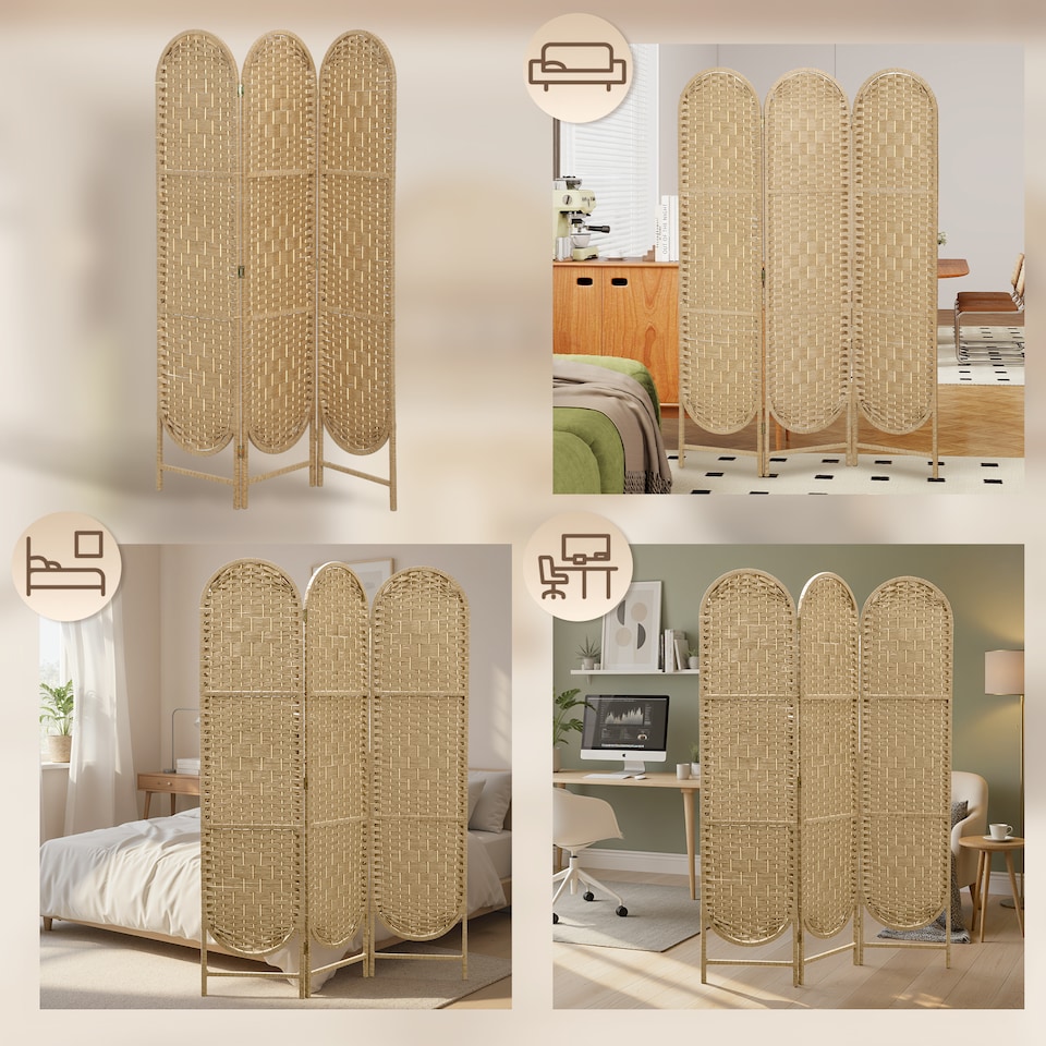 image 1 of HOMCOM 3-Panel Folding Freestanding Privacy Screen, Natural Wood Finish