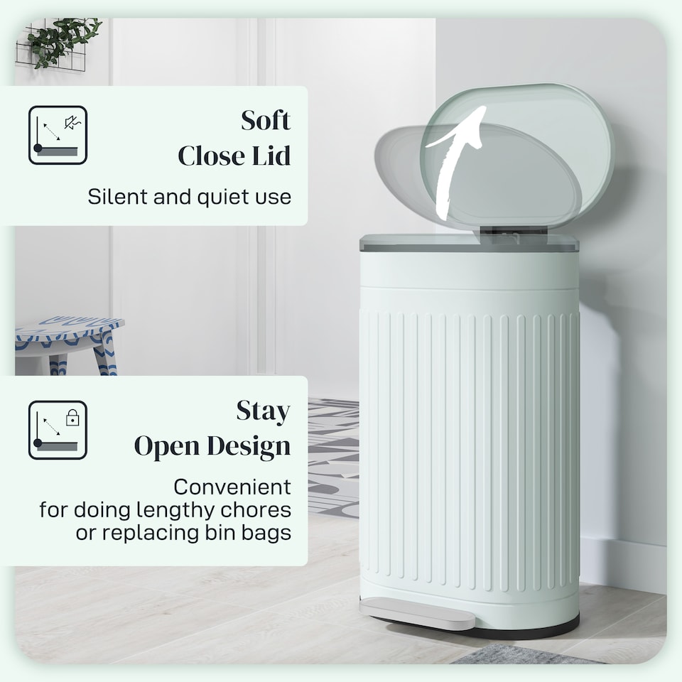 image 1 of HOMCOM 30L Pedal Bin, Metal Kitchen Bin with Soft-close Lid, Light Green
