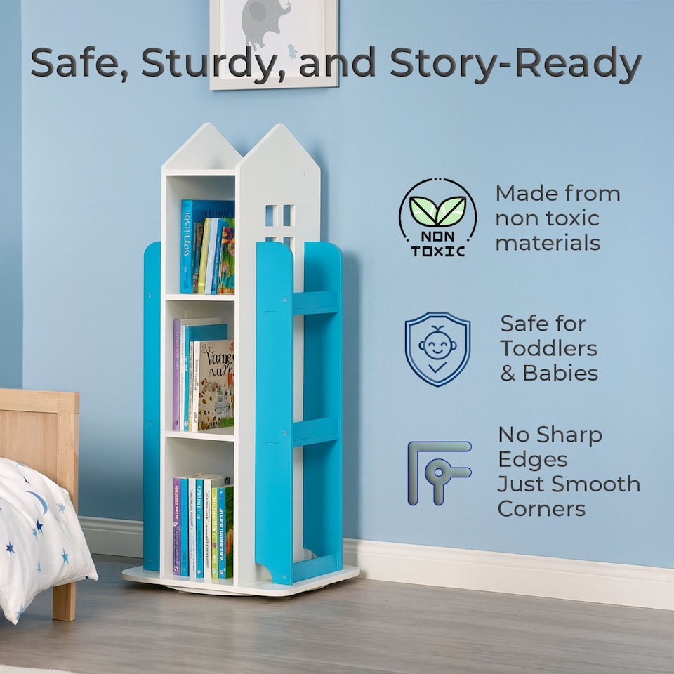 image 1 of Neo House Shaped 360° Rotating Kid's Children's Freestanding Bookshelf | White | White