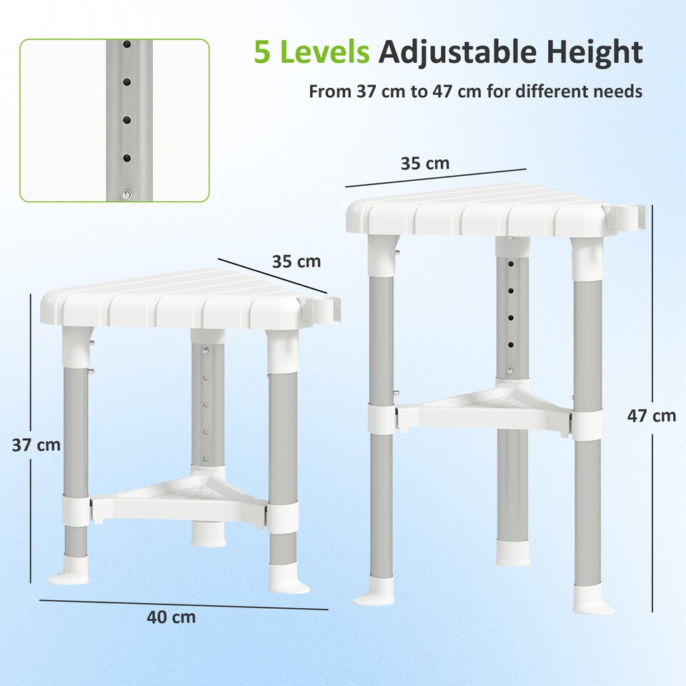 image 1 of HOMCOM Shower Stool with Storage Shelf and HDPE Seat, White